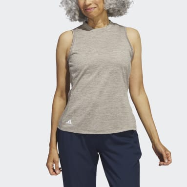 Polo de golf sans manches à col cheminée et en tissu chiné Essentials vert Femmes Golf