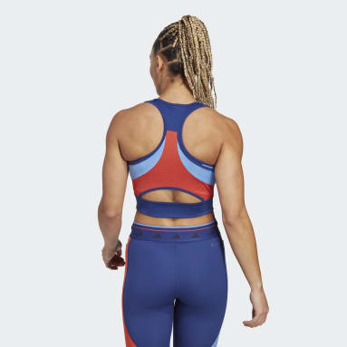 Women's Gym & Training Blue Techfit Colorblock Crop Tank Top