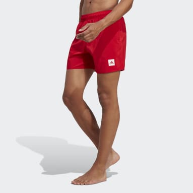 Men Sportswear Red Short Length Solid Swim Shorts