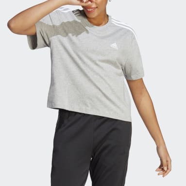 Women Sportswear Grey Essentials 3-Stripes Single Jersey Crop Top