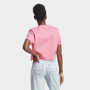 Frauen Sportswear Scribble Embroidery Crop-Shirt Rosa