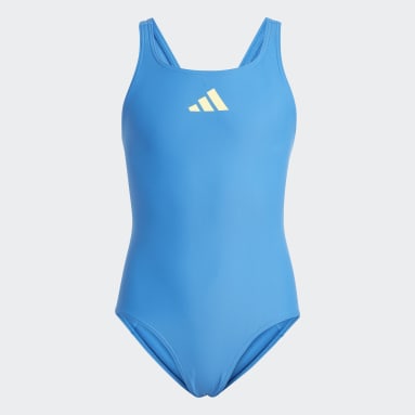 Mädchen Schwimmen Solid Small Logo Badeanzug Blau