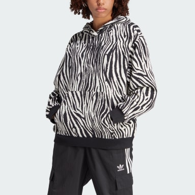Bluza z kapturem Allover Zebra Animal Print Essentials Bialy