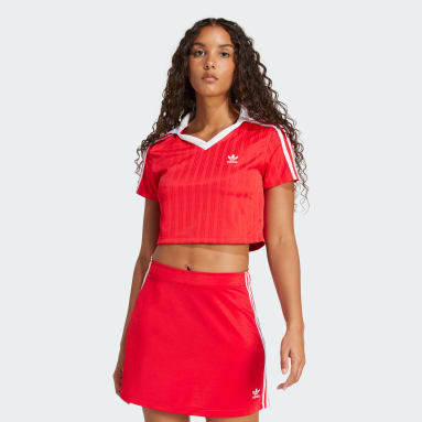 Adicolor Football Jacquard V-Neck Crop Polo Shirt