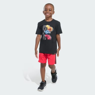 Two-Piece Short Sleeve Graphic Cotton Tee and 3-Stripes Shorts Set