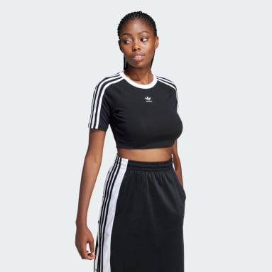 Adidas three stripe crop top deals
