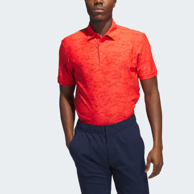 Men Golf Red Textured Jacquard Golf Polo Shirt