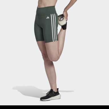 Ženy Cvičení A Trénink zelená Legíny Training Essentials 3-Stripes High-Waisted Short