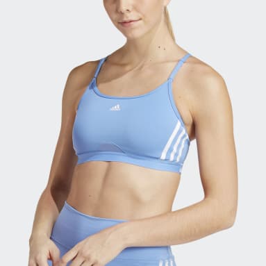 Ženy Tréning A Fitnes modrá Športová podprsenka adidas Aeroreact Training Light-Support 3-Stripes