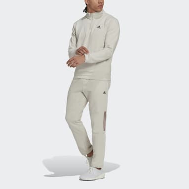 Men Sportswear Beige 1/4 Zip Fleece Track Suit