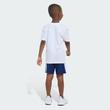 Two-Piece Short Sleeve Graphic Cotton Tee and 3-Stripes Shorts Set