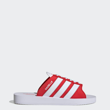 Adidas red slides womens store