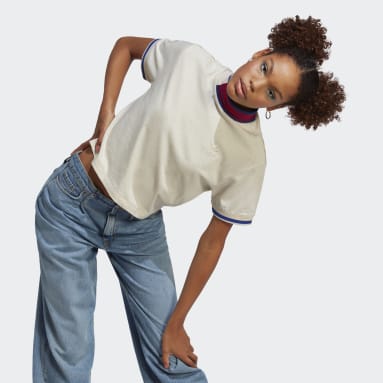 T-shirt Rib Collar Crop Bianco Donna Originals