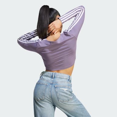 Maglia adicolor Classics 3-Stripes Button Long Sleeve Viola Donna Originals