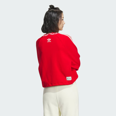Women Originals Red Jacquard Rib Crewneck Sweater