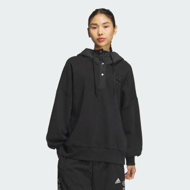 adidas☆ ルーズフィット パーカー ブラック フーディ 男女OK アディダス-スポーツウェア-