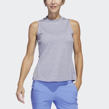 Women Golf Blue Essentials Heathered Mock-Neck Sleeveless Golf Polo Shirt