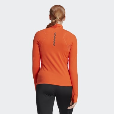 Sweat-shirt Run Fast Half-Zip Long Sleeve Orange Femmes Running
