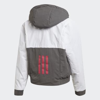 W BTS HOODED JK Plomo Mujer Running