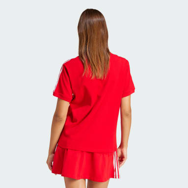 Women's Sportswear Red Adicolor 3-Stripes Tee