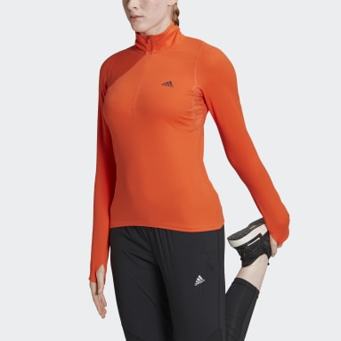 Women Running Orange Run Fast Half-Zip Long Sleeve Sweatshirt