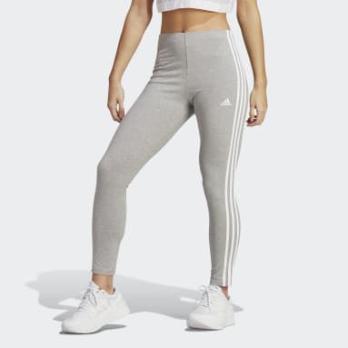 ผู้หญิง Sportswear สีเทา กางเกงรัดรูปเอวสูงผ้าซิงเกิลเจอร์ซีย์ Essentials 3-Stripes