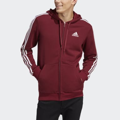 Essentials Fleece 3-Stripes Full-Zip Hettegenser Burgendur