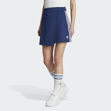Kvinder Originals Blå Adicolor Classics 3-Stripes Short Wrapping nederdel