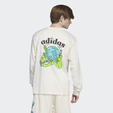 남성 Lifestyle White 해피 어스 긴팔 티