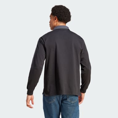 Männer Rugby All Blacks Rugby Long Sleeve Poloshirt Schwarz