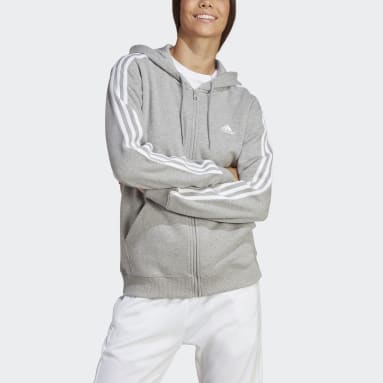 Ženy Sportswear Siva Mikina s kapucňou Essentials 3-Stripes French Terry Regular Full-Zip
