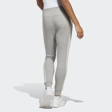 Pants Essentials 3 Franjas French Terry Puños Ajustados Gris Mujer Sportswear