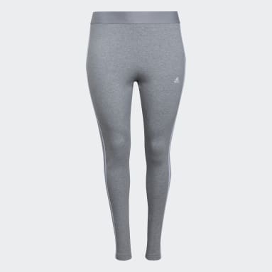 Women Gym & Training Grey Essentials 3-Stripes Leggings (Plus Size)