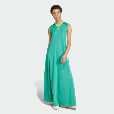 Vestido largo con corte tiro con 3 Franjas malla suave
