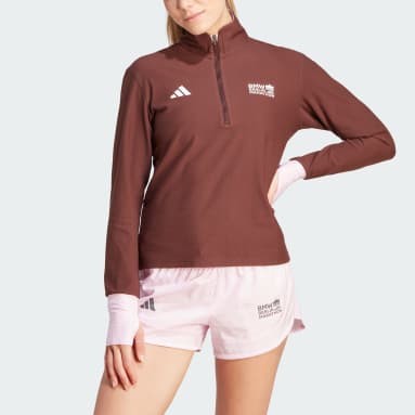 Frauen Running BMW BERLIN-MARATHON 2023 Half-Zip Longsleeve Braun