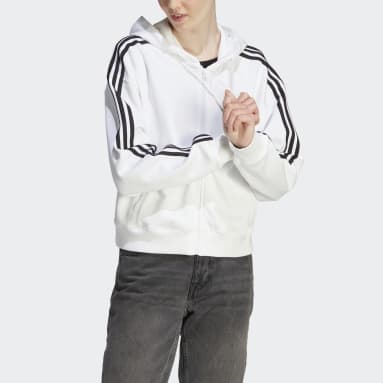Essentials 3-Stripes French Terry Bomber Full-Zip Hoodie Bialy