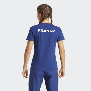 T-shirt de Algodão da França Azul Mulher Running