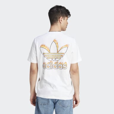 남성 originals White 그래픽 파이어 트레포일 티