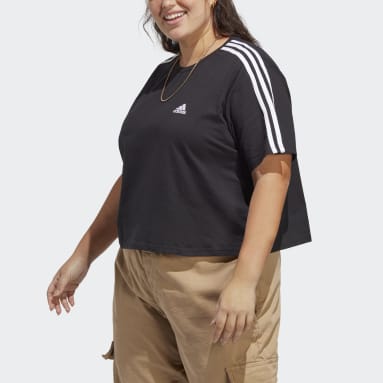 Women Sportswear Black Essentials 3-Stripes Single Jersey Crop Top (Plus Size)