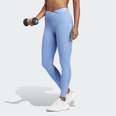 Leggings 7/8 Techfit V-Shaped Elastic Blu Donna Fitness & Training