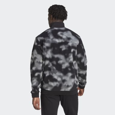 Men Sportswear Black Polar Fleece Nature Allover Print 1/4-Zip Jacket