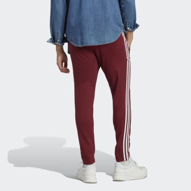 Men Training Burgundy Essentials Single Jersey Tapered Open Hem 3-Stripes Pants