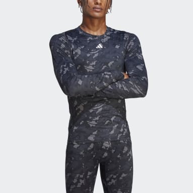 Muži Cvičení A Trénink černá Tričko Techfit Allover Print Training Long Sleeve
