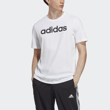 T-shirt avec logo brodé linéaire en jersey Essentials Blanc Hommes Sportswear