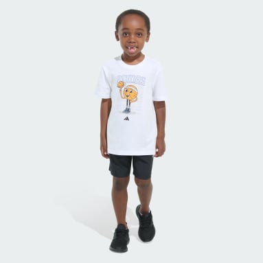 adidas Two-Piece Short Sleeve Cotton Tee and Elastic Waistband Woven Shorts Set