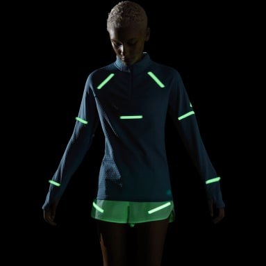 Haut à manches longues de running X-City Reflect At Night Bleu Femmes Running