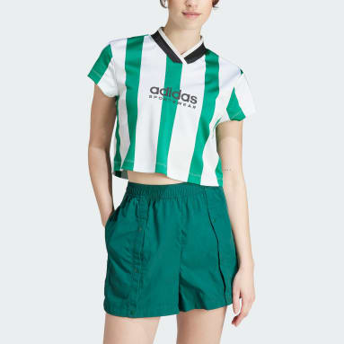 Women sportswear Green 티로 컬러블록 크롭 티