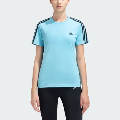 Women Training Turquoise ESSENTIALS SLIM 3-STRIPES TEE