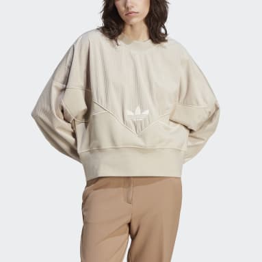 Women Lifestyle Beige Corduroy Mix Material Sweatshirt