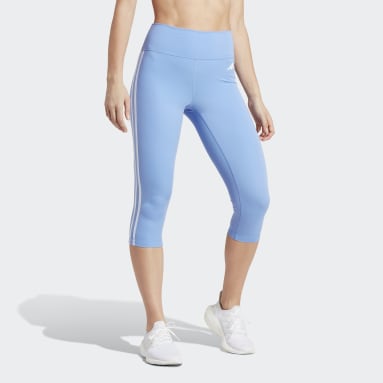 Women Gym & Training Blue Train Essentials 3-Stripes High-Waisted 3/4 Leggings